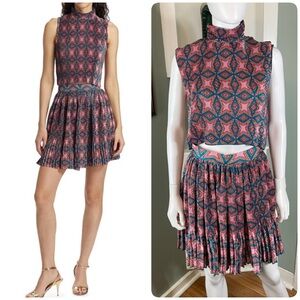 NWT New Claude Kameni Empress Mini Skirt Crop Top Blouse Set Pleated Mini Dress
